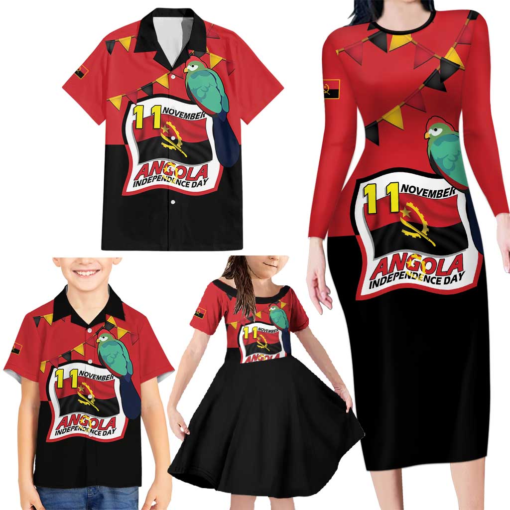 Happy Angola Family Matching Long Sleeve Bodycon Dress and Hawaiian Shirt 50 Years of Independence - Shopicos