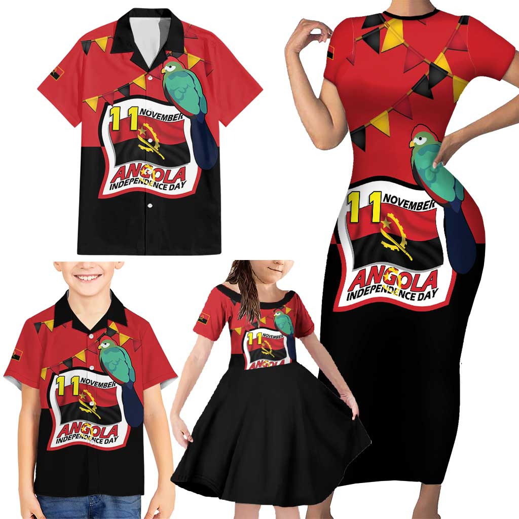 Happy Angola Family Matching Short Sleeve Bodycon Dress and Hawaiian Shirt 50 Years of Independence - Shopicos
