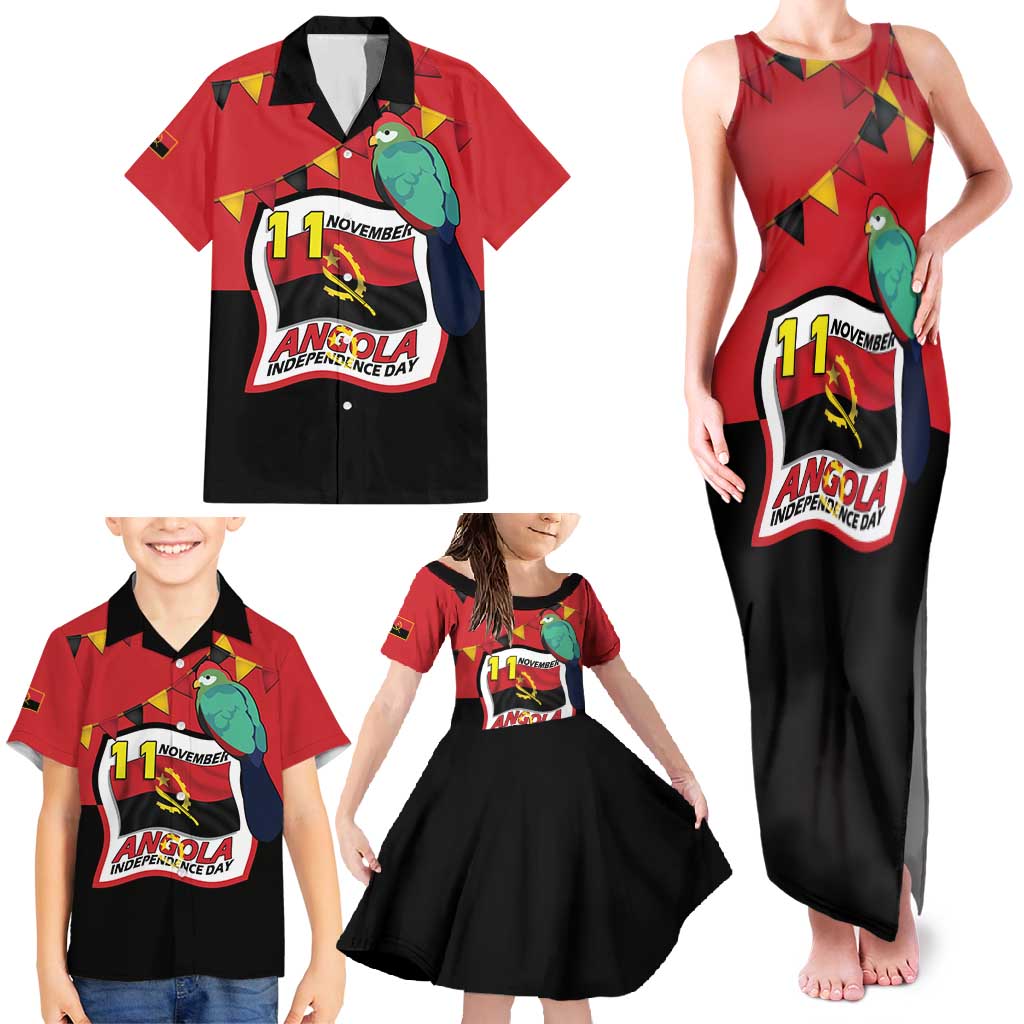 Happy Angola Family Matching Tank Maxi Dress and Hawaiian Shirt 50 Years of Independence - Shopicos