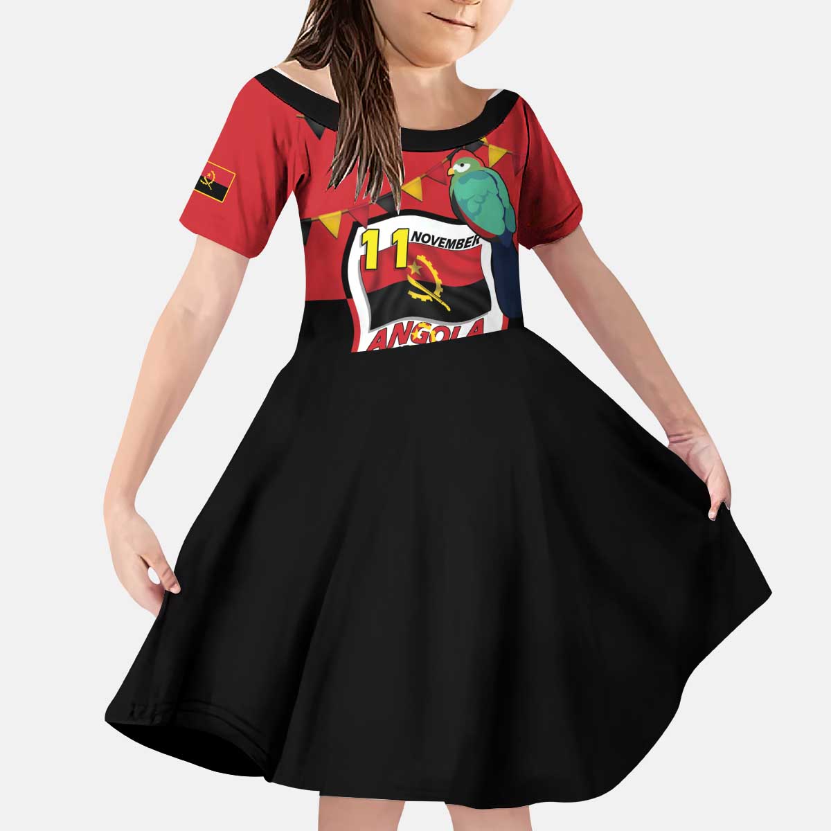 Happy Angola Kid Short Sleeve Dress 50 Years of Independence - Shopicos