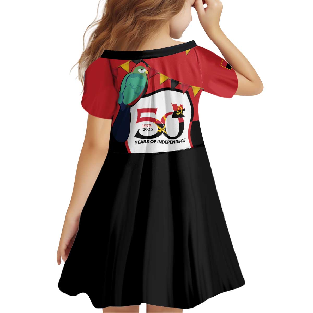 Happy Angola Kid Short Sleeve Dress 50 Years of Independence - Shopicos