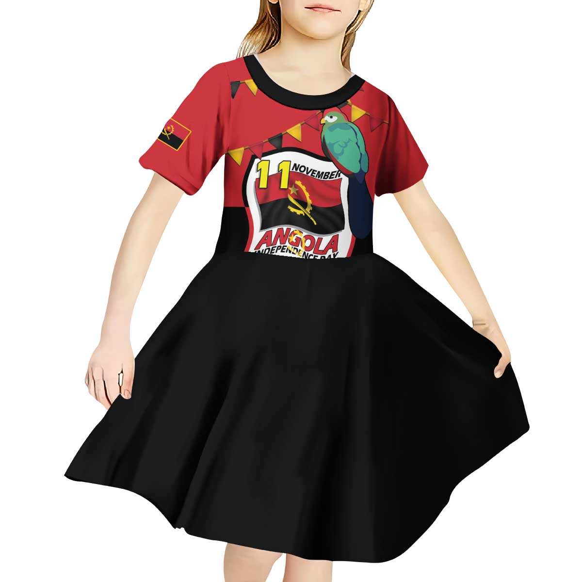 Happy Angola Kid Short Sleeve Dress 50 Years of Independence - Shopicos
