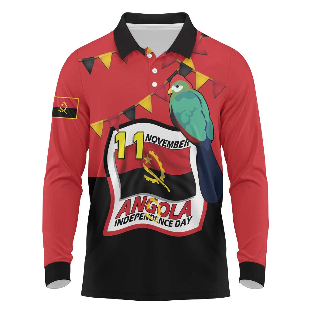 Happy Angola Long Sleeve Polo Shirt 50 Years of Independence - Shopicos