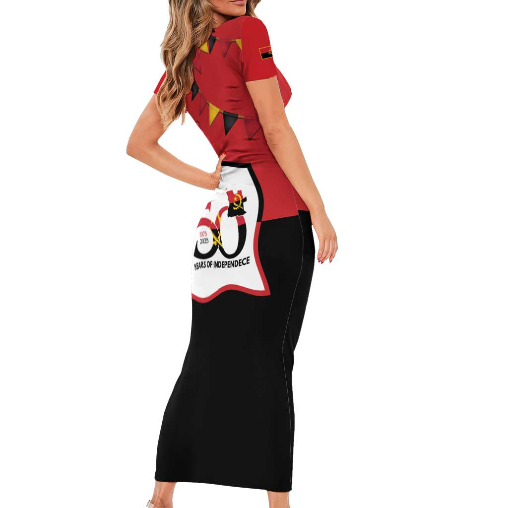 Happy Angola Short Sleeve Bodycon Dress 50 Years of Independence - Shopicos
