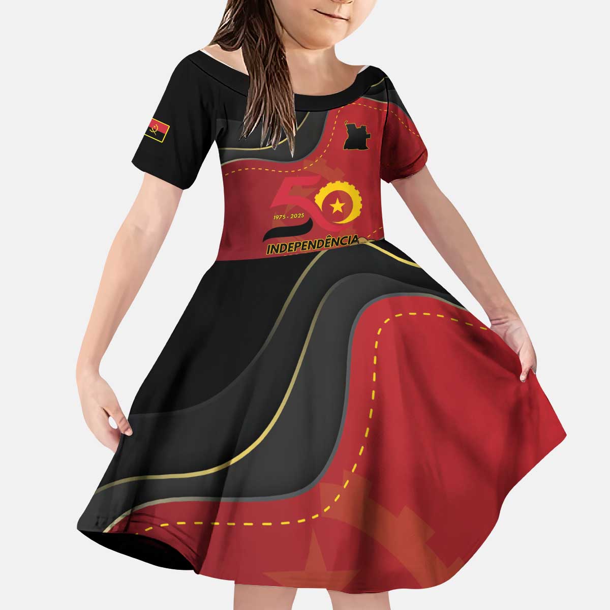 Personalized Angola Independence Day Kid Short Sleeve Dress Virtue Is Stronger When United - Shopicos