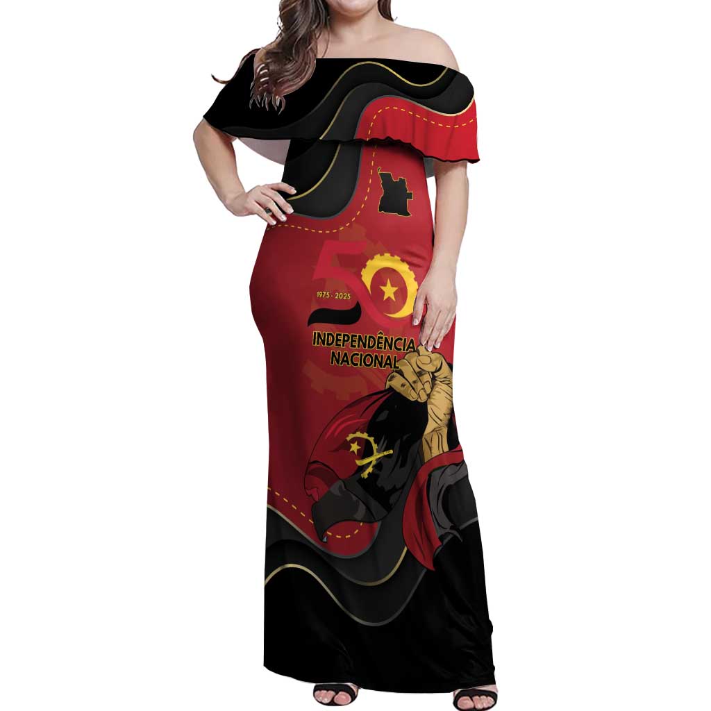 Personalized Angola Independence Day Off Shoulder Maxi Dress Virtue Is Stronger When United - Shopicos