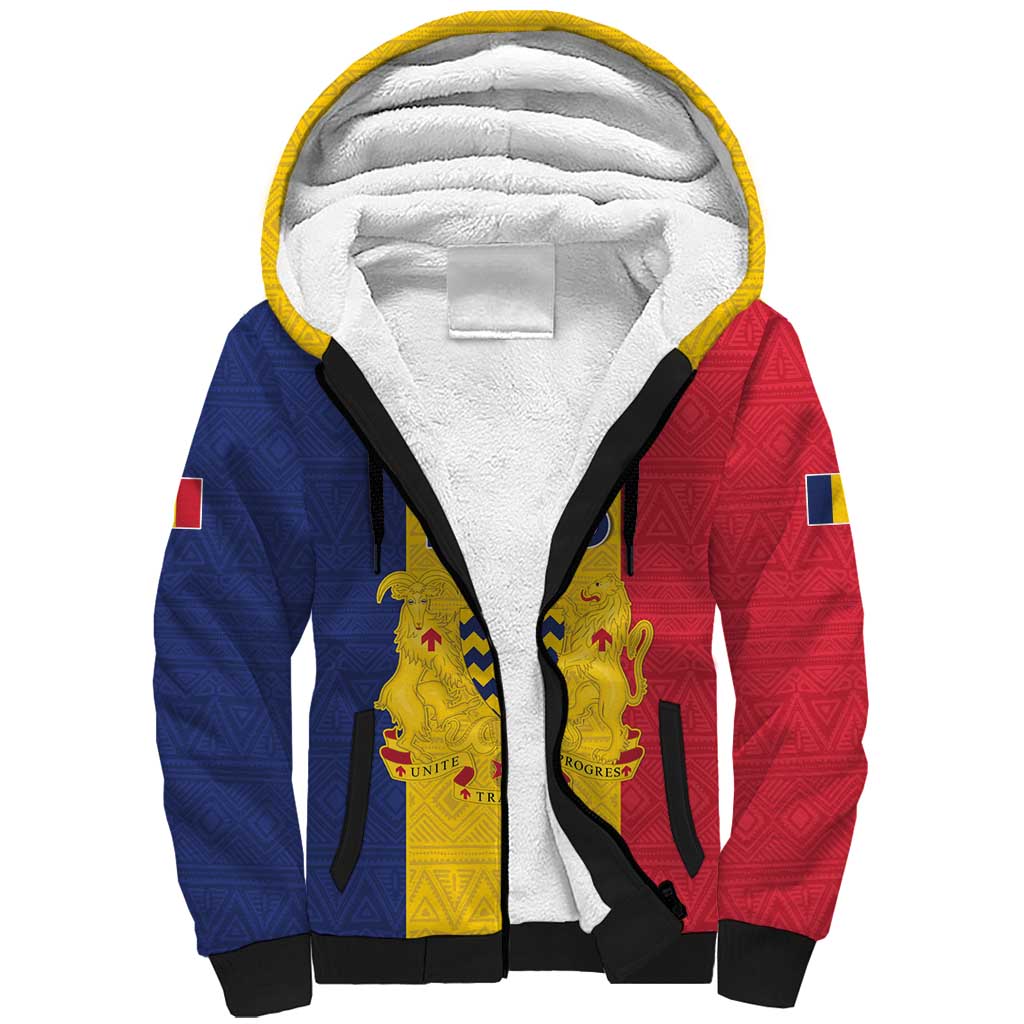 Personalized Chad Sherpa Hoodie Coat Of Arms - Flag Style - Shopicos