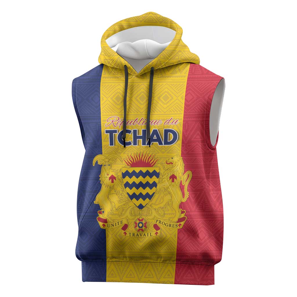 Personalized Chad Sleeveless Hoodie Coat Of Arms - Flag Style - Shopicos