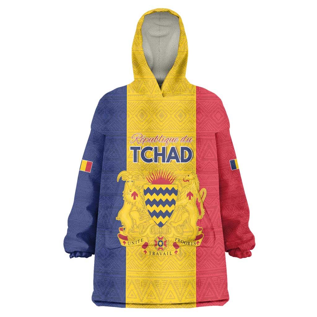 Personalized Chad Wearable Blanket Hoodie Coat Of Arms - Flag Style - Shopicos