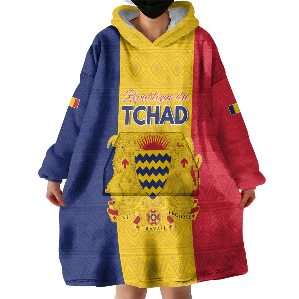 Personalized Chad Wearable Blanket Hoodie Coat Of Arms - Flag Style - Shopicos