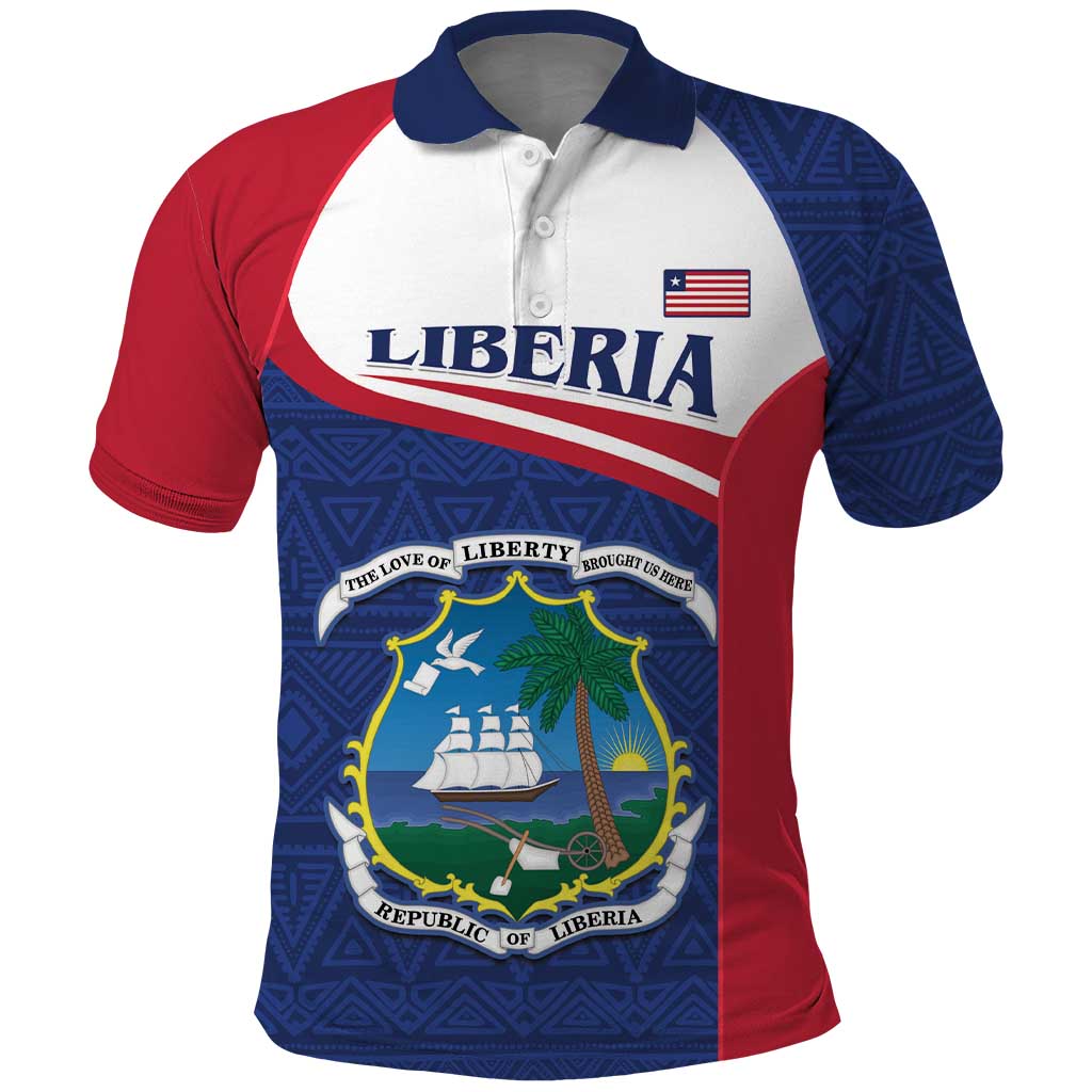 Personalised Liberia Polo Shirt Coat Of Arms - African Pattern - Shopicos