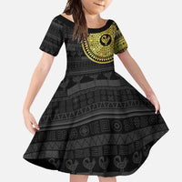 Sankofa Bird Family Matching Long Sleeve Bodycon Dress and Hawaiian Shirt Adinkra Symbols - Gold Version