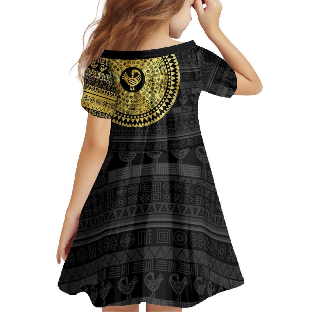 Sankofa Bird Family Matching Long Sleeve Bodycon Dress and Hawaiian Shirt Adinkra Symbols - Gold Version