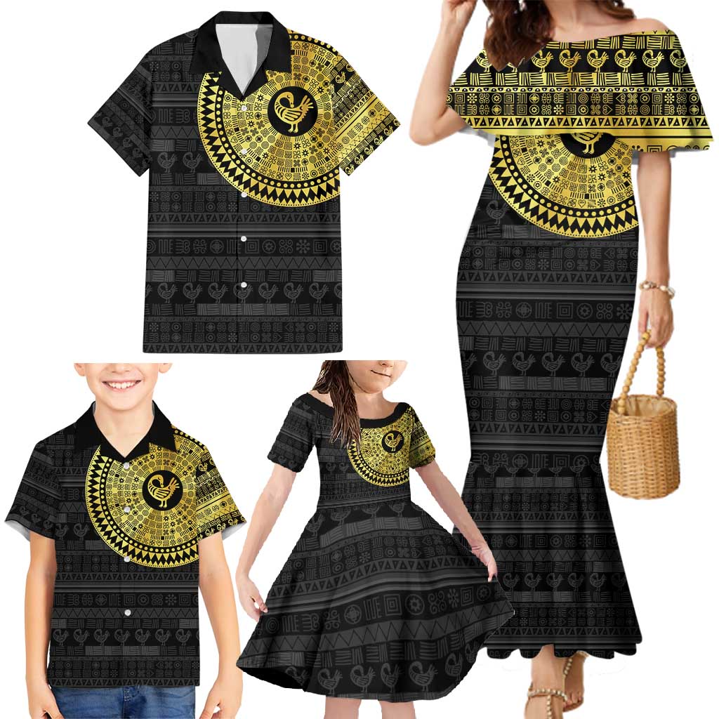 Sankofa Bird Family Matching Mermaid Dress and Hawaiian Shirt Adinkra Symbols - Gold Version