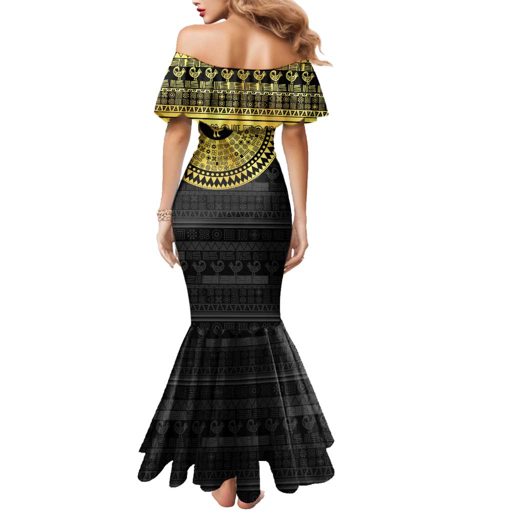 Sankofa Bird Family Matching Mermaid Dress and Hawaiian Shirt Adinkra Symbols - Gold Version