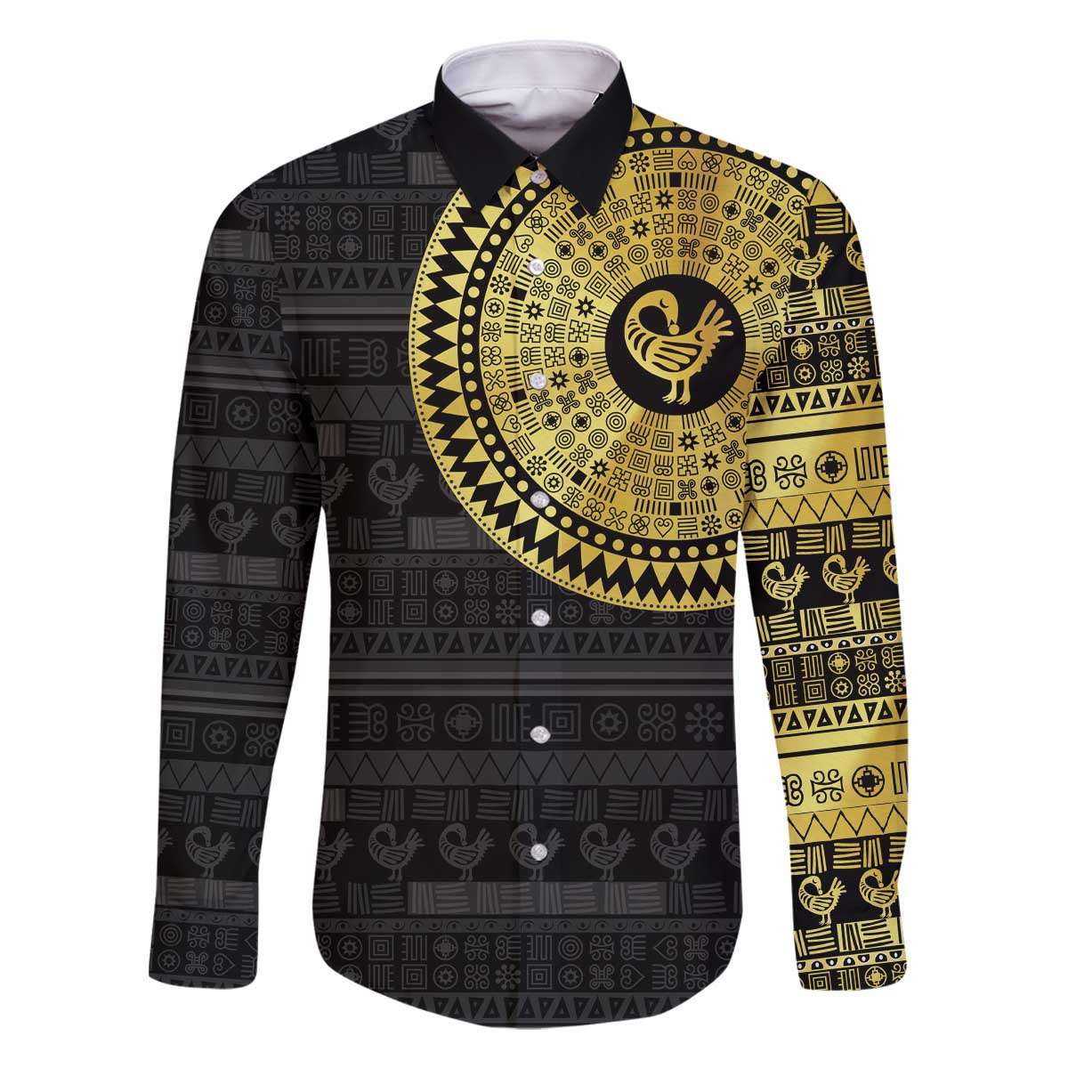 Sankofa Bird Family Matching Off The Shoulder Long Sleeve Dress and Hawaiian Shirt Adinkra Symbols - Gold Version