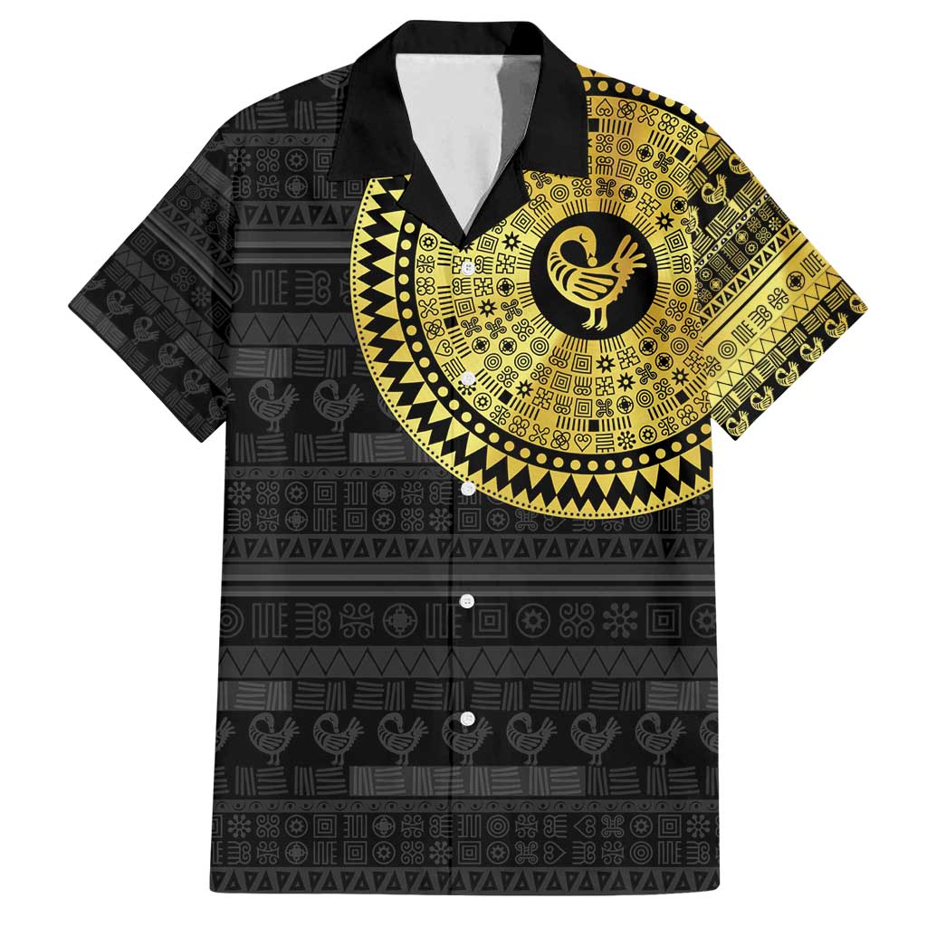Sankofa Bird Family Matching Off Shoulder Maxi Dress and Hawaiian Shirt Adinkra Symbols - Gold Version