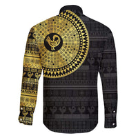 Sankofa Bird Family Matching Off Shoulder Maxi Dress and Hawaiian Shirt Adinkra Symbols - Gold Version