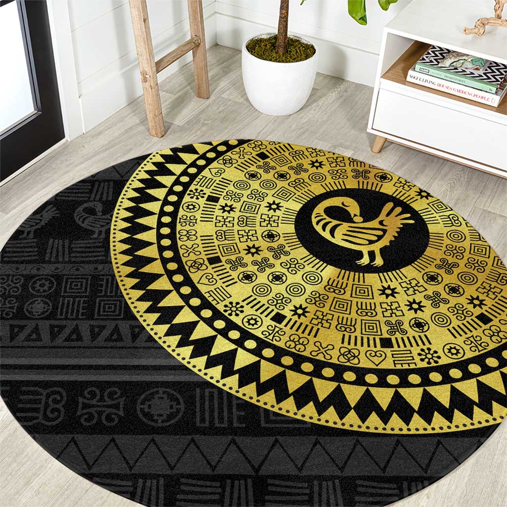 Sankofa Bird Round Carpet Adinkra Symbols - Gold Version
