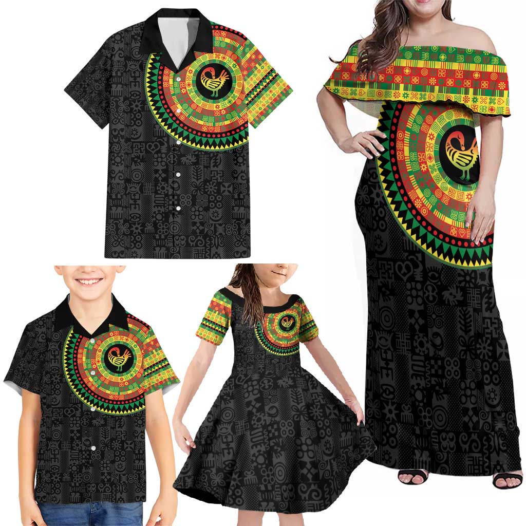 Sankofa Bird Adinkra Symbols Family Matching Off Shoulder Maxi Dress and Hawaiian Shirt African Culture