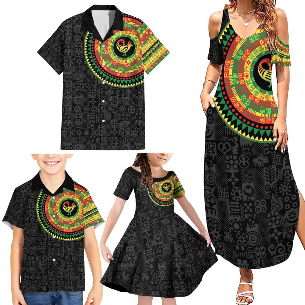 Sankofa Bird Adinkra Symbols Family Matching Summer Maxi Dress and Hawaiian Shirt African Culture