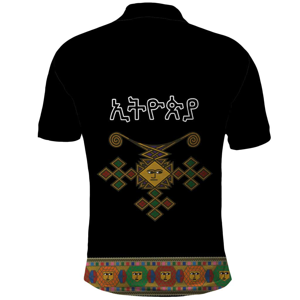 Ethiopia Saba Kemis Polo Shirt Habesha Style Black Color