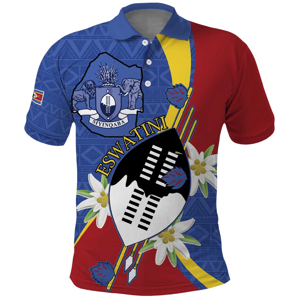 Eswatini Polo Shirt Nguni Shield Edelweiss Flower