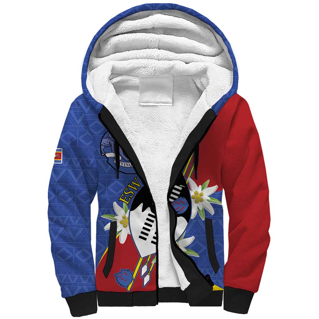 Eswatini Sherpa Hoodie Nguni Shield Edelweiss Flower