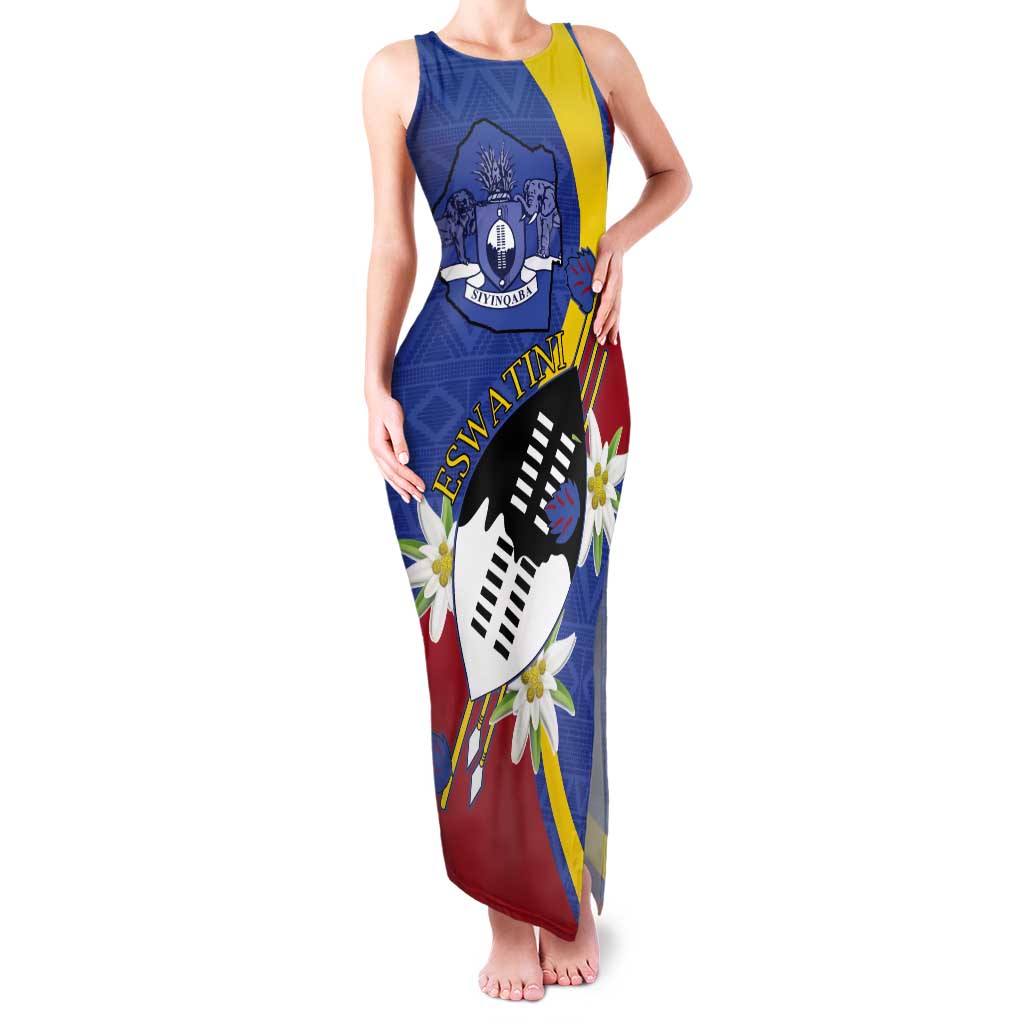 Eswatini Tank Maxi Dress Nguni Shield Edelweiss Flower