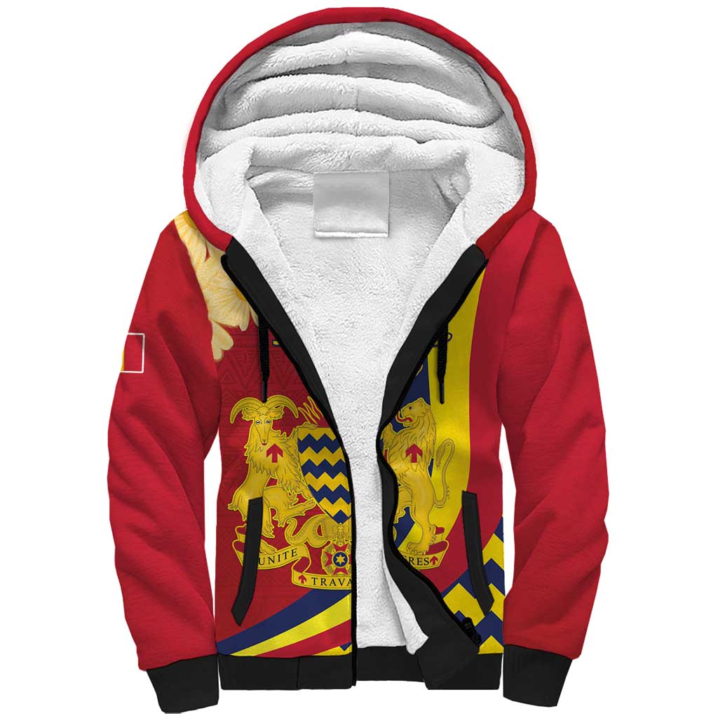 Personalised Chad Independence Day Sherpa Hoodie Coat Of Arms Gerbera Daisy