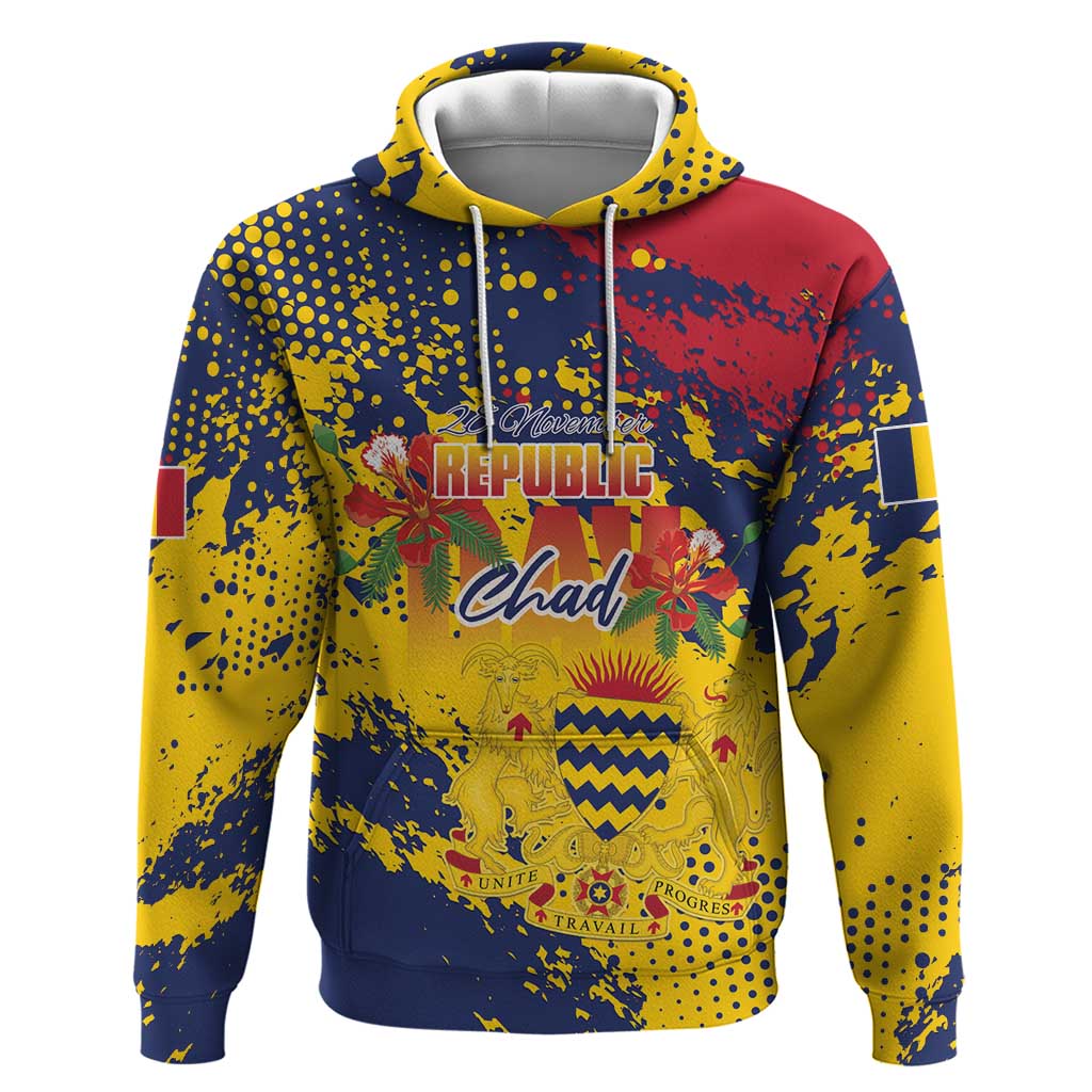 Personalized Chad Republic Day Hoodie Coat Of Arms - Grunge Style - Shopicos