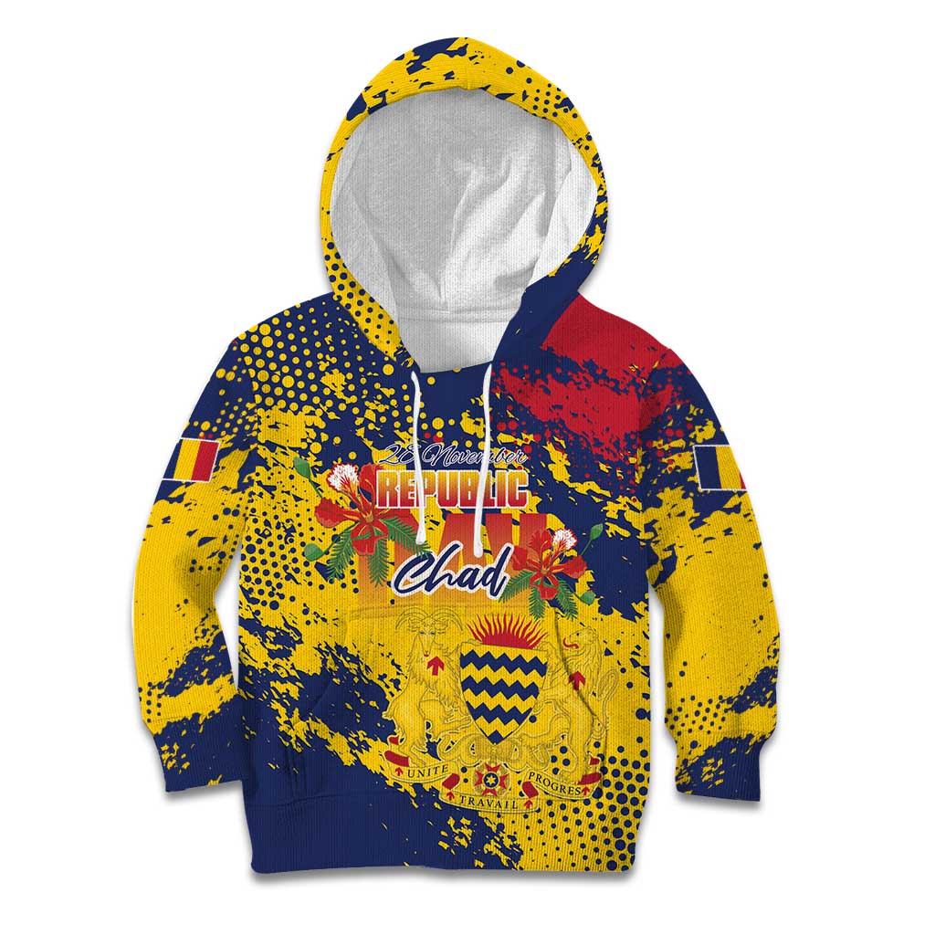 Personalized Chad Republic Day Kid Hoodie Coat Of Arms - Grunge Style - Shopicos