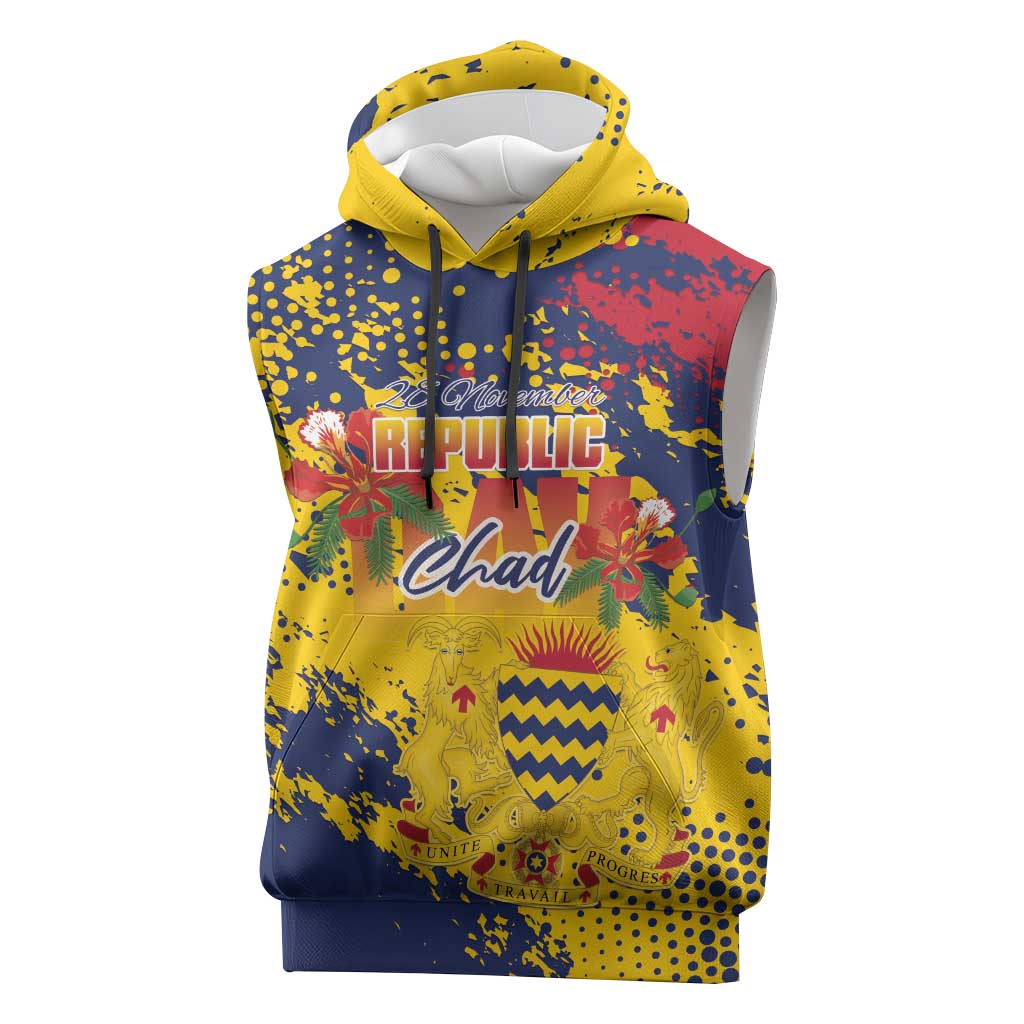Personalized Chad Republic Day Sleeveless Hoodie Coat Of Arms - Grunge Style - Shopicos