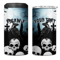 Personalized Funny Halloween F’Caw Raven 4 in 1 Can Cooler Tumbler Black Bird Crow With Skulls - Shopicos