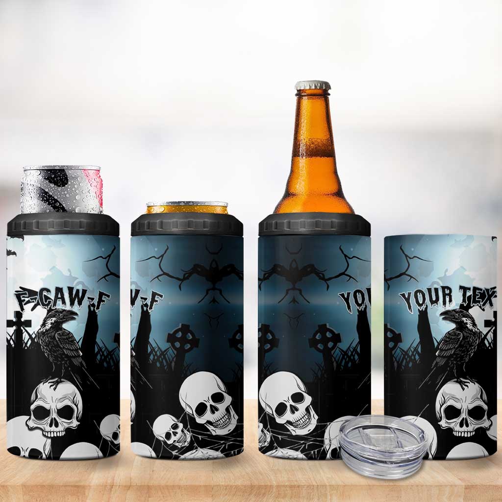 Personalized Funny Halloween F’Caw Raven 4 in 1 Can Cooler Tumbler Black Bird Crow With Skulls - Shopicos