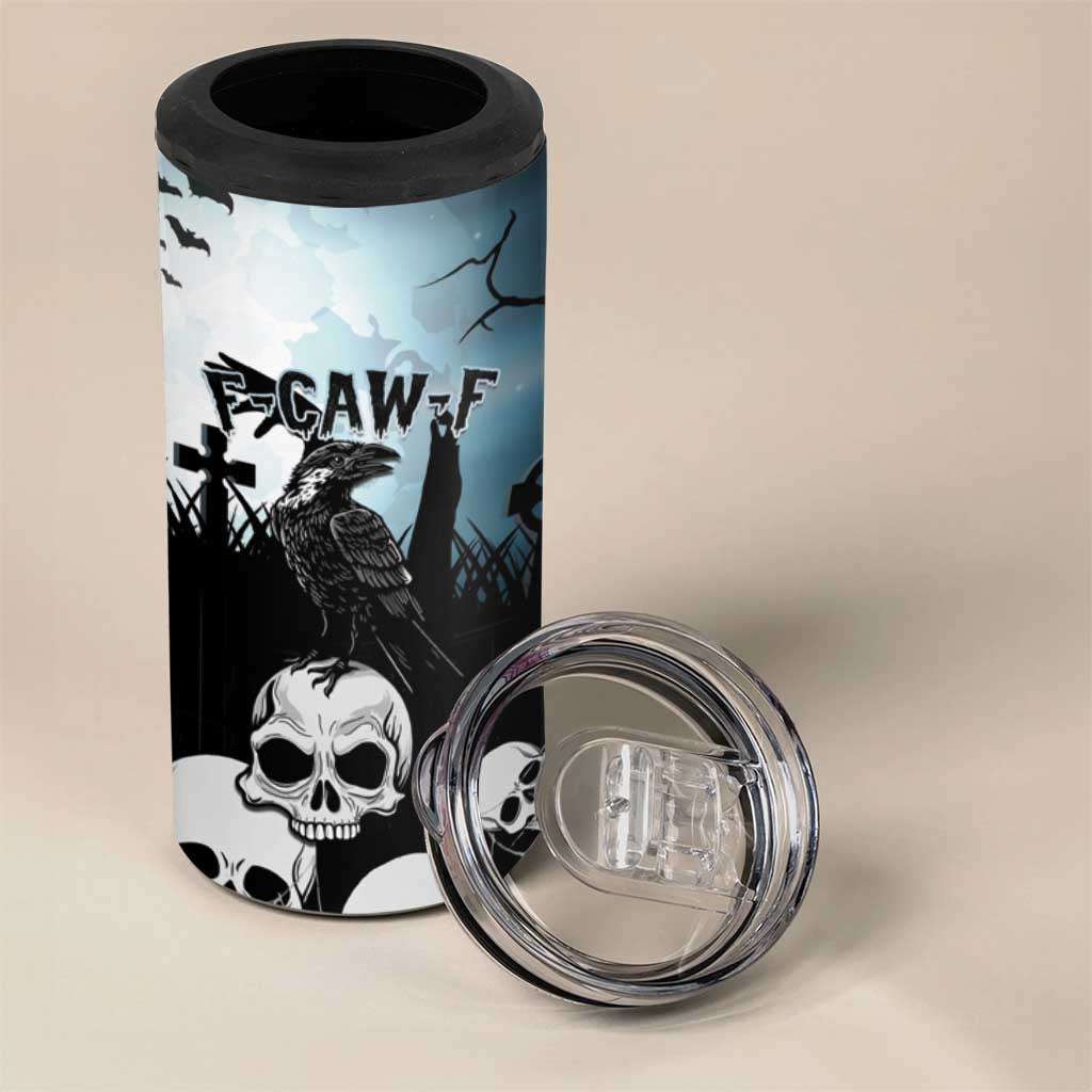Personalized Funny Halloween F’Caw Raven 4 in 1 Can Cooler Tumbler Black Bird Crow With Skulls - Shopicos