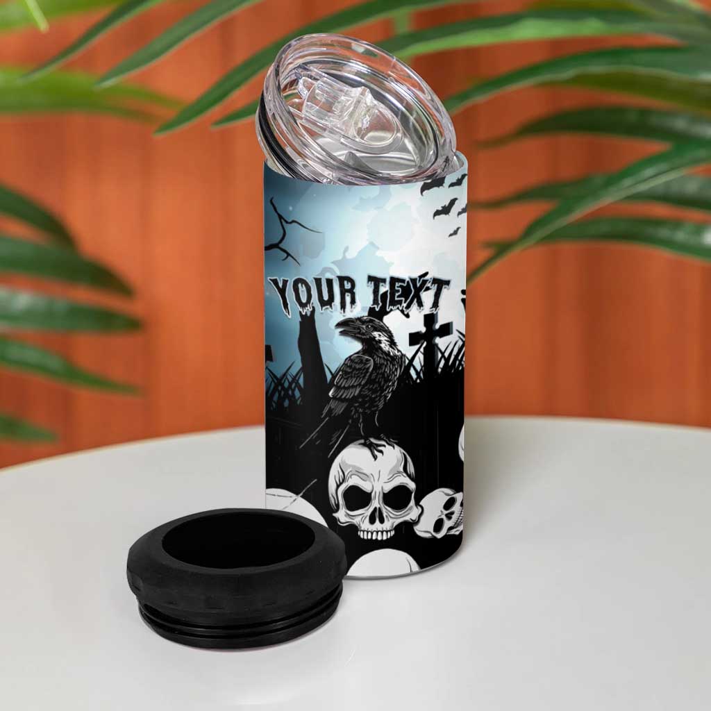 Personalized Funny Halloween F’Caw Raven 4 in 1 Can Cooler Tumbler Black Bird Crow With Skulls - Shopicos