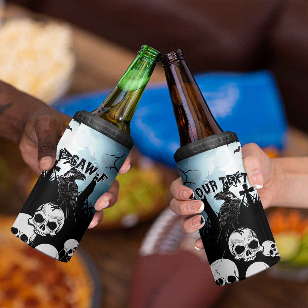 Personalized Funny Halloween F’Caw Raven 4 in 1 Can Cooler Tumbler Black Bird Crow With Skulls - Shopicos