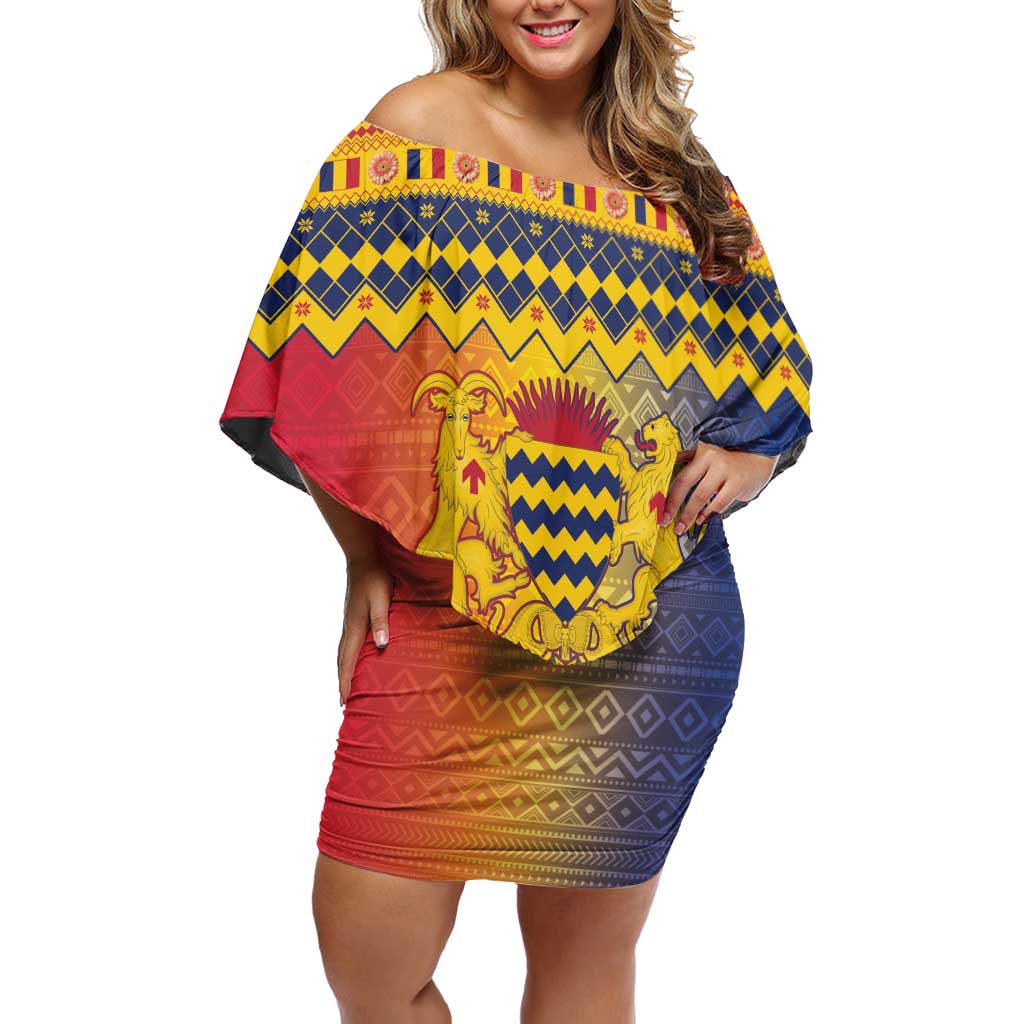 Chad Christmas Off Shoulder Short Dress Coat Of Arms Merry Christmas - Shopicos