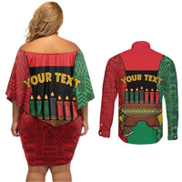 Personalized Happy Kwanzaa Couples Matching Off Shoulder Short Dress and Long Sleeve Button Shirt Kinara With Kente Pattern - Shopicos