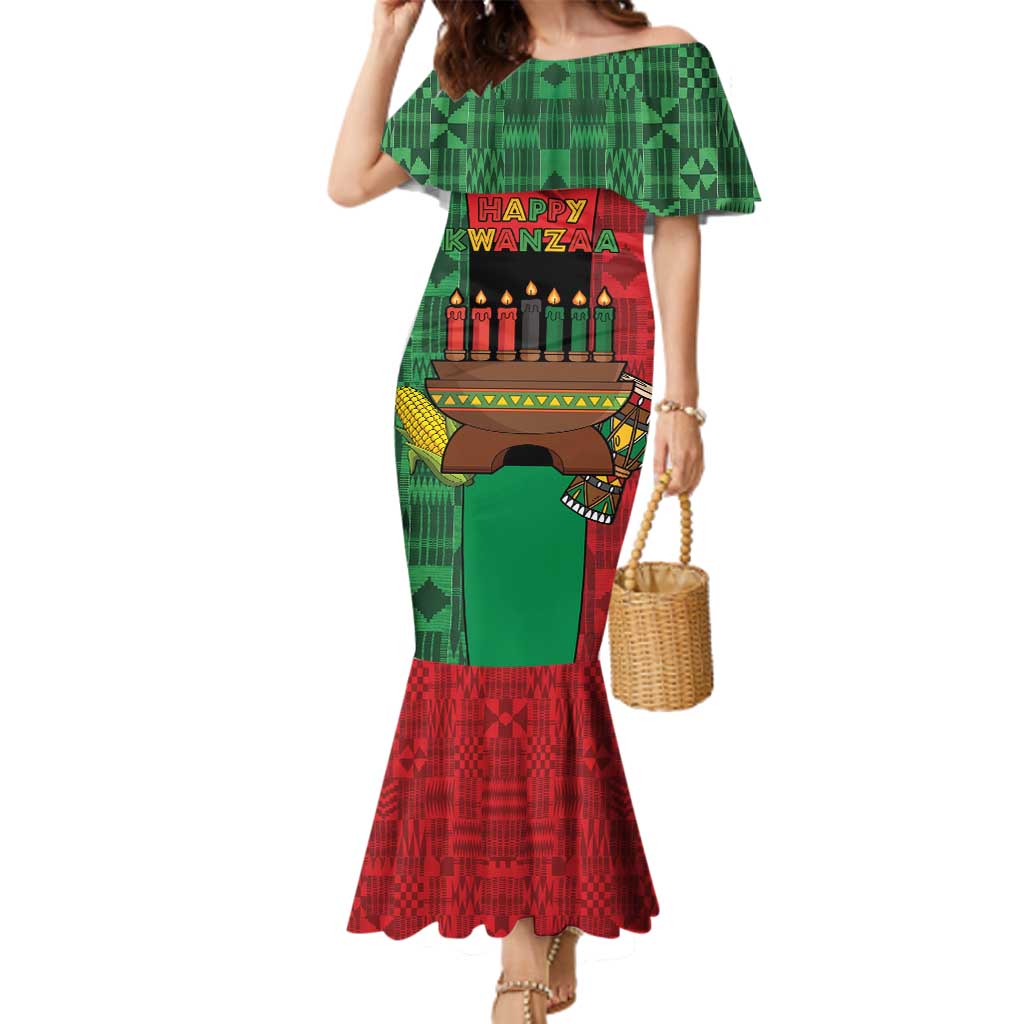Personalized Happy Kwanzaa Family Matching Mermaid Dress and Hawaiian Shirt Kinara With Kente Pattern - Shopicos