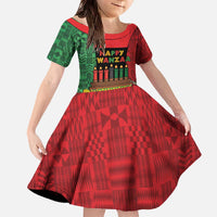 Personalized Happy Kwanzaa Family Matching Off The Shoulder Long Sleeve Dress and Hawaiian Shirt Kinara With Kente Pattern - Shopicos