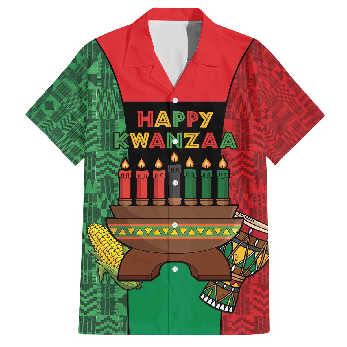 Personalized Happy Kwanzaa Family Matching Off The Shoulder Long Sleeve Dress and Hawaiian Shirt Kinara With Kente Pattern - Shopicos