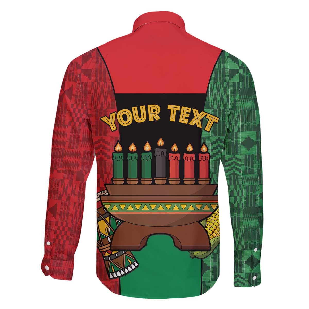 Personalized Happy Kwanzaa Family Matching Off The Shoulder Long Sleeve Dress and Hawaiian Shirt Kinara With Kente Pattern - Shopicos