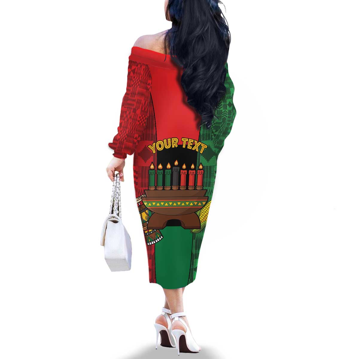 Personalized Happy Kwanzaa Family Matching Off The Shoulder Long Sleeve Dress and Hawaiian Shirt Kinara With Kente Pattern - Shopicos