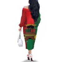 Personalized Happy Kwanzaa Family Matching Off The Shoulder Long Sleeve Dress and Hawaiian Shirt Kinara With Kente Pattern - Shopicos