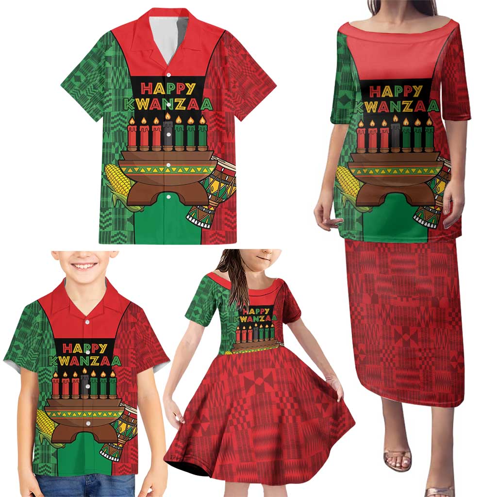 Personalized Happy Kwanzaa Family Matching Puletasi and Hawaiian Shirt Kinara With Kente Pattern - Shopicos