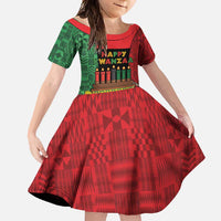Personalized Happy Kwanzaa Family Matching Short Sleeve Bodycon Dress and Hawaiian Shirt Kinara With Kente Pattern - Shopicos