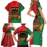 Personalized Happy Kwanzaa Family Matching Short Sleeve Bodycon Dress and Hawaiian Shirt Kinara With Kente Pattern - Shopicos