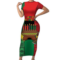 Personalized Happy Kwanzaa Family Matching Short Sleeve Bodycon Dress and Hawaiian Shirt Kinara With Kente Pattern - Shopicos